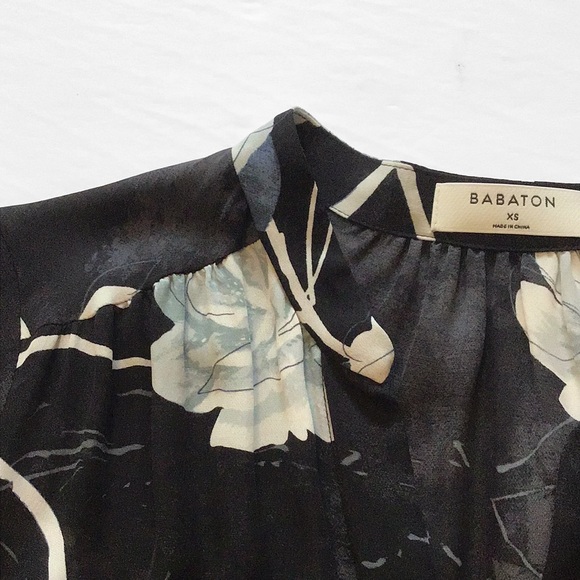 Aritzia Babaton Bennett Silk Mini Dress, Black With Floral Print, size XS - Picture 4 of 15